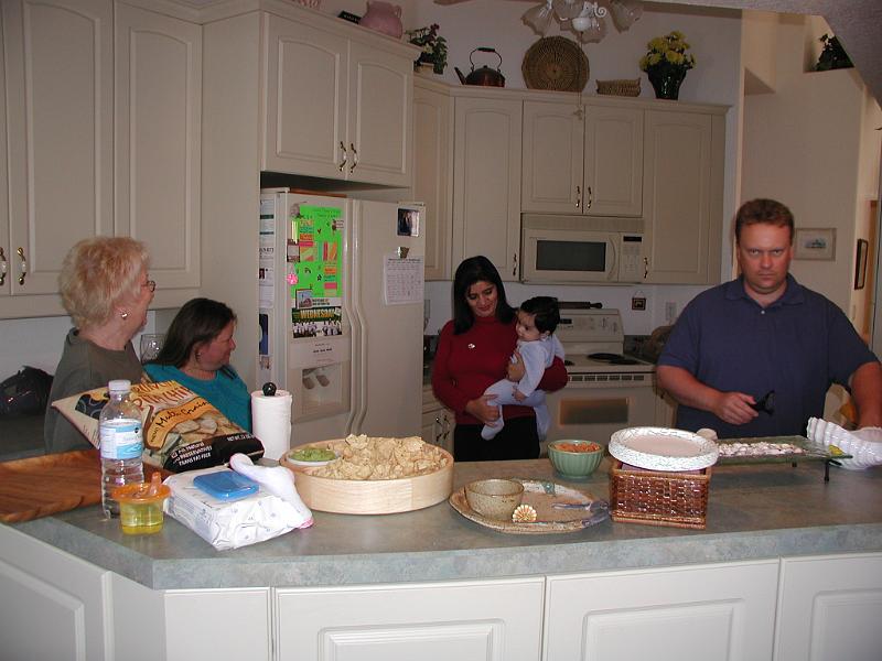 PB270069.JPG - In Bobbie's kitchen. From left to right we have Bobbie, Stephanie, Devika, Rohan and James
